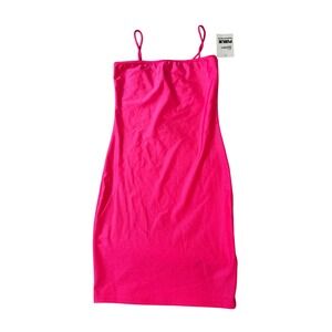 NWT Publik Size XS Women Hot Pink Bodycon Dress Thin Strap Mini Form Fitting Y2K